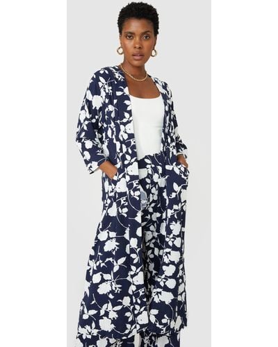 PRINCIPLES Petite Navy Floral Kimono Duster Co-ord - Blue