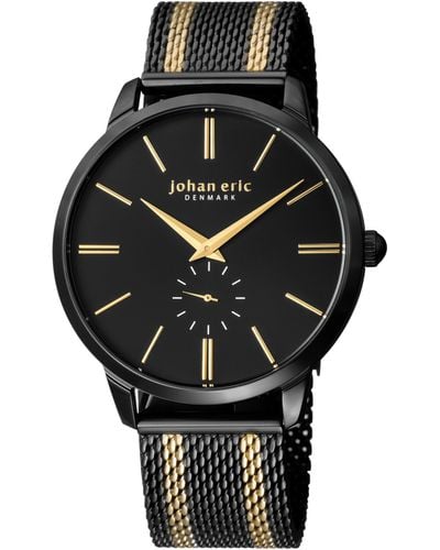 Johan Eric Kolding, Stainless Steel Black Watch With Stainless Steel Black/gold Two Tone Mesh Strap Watch