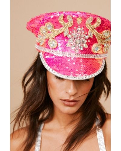 Nasty Gal Embellished Diamante Sequin & Studded Party Hat - Pink