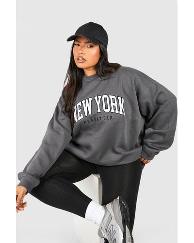 Boohoo Plus New York Applique Oversized Sweatshirt - Grey