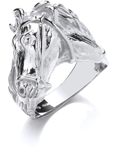 Jewelco London Silver Horse Head Signet Ring - Metallic