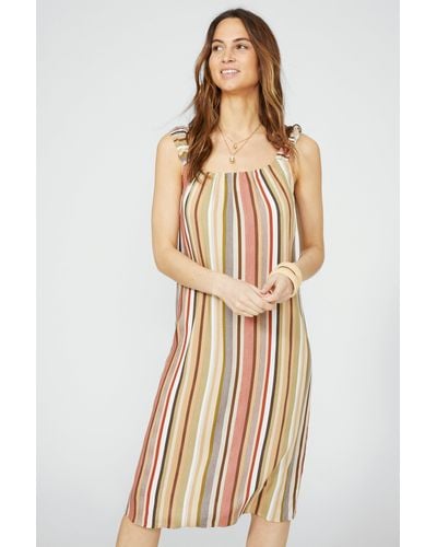 Mantaray Strappy Striped Print Dress - Natural