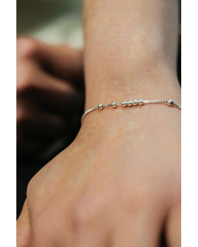 The Colourful Aura 925 Sterling Silver Ball Beaded Thin Chain Simple Minimalistic Everyday Bracelet - Natural