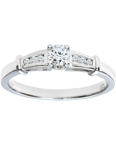 Jewelco London 9ct White Gold 1/4ct Diamond Love Heart Raised Bridge Ring - Pr0axl5539w - Metallic