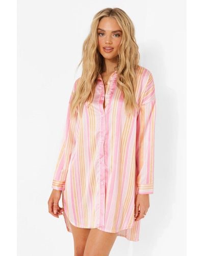Boohoo Striped Shirt Dress - Pink