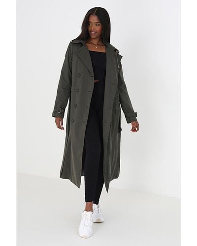 Brave Soul Double-breasted Longline Trench Coat With Detachable Hood - Black