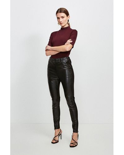Karen Millen Leather And Ponte Legging - Black