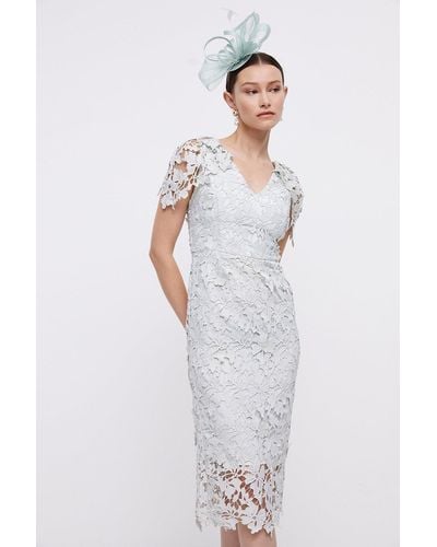 Coast Lace Pencil Dress With Cape Sleeve - White