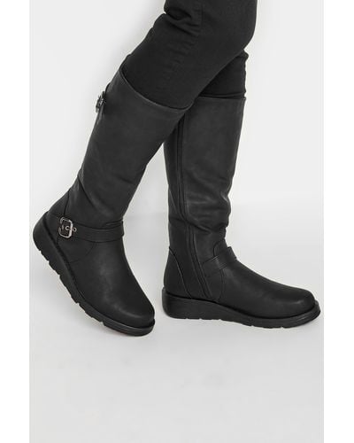 Yours Wide Fit Wedge Boots - Black