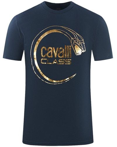 Class Roberto Cavalli Snake Peircing Logo Navy Blue T-shirt