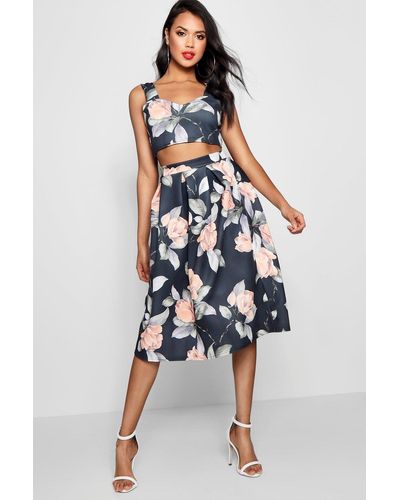 Boohoo Crop Top And Full Midi Skirt Co-ord Set - Blue