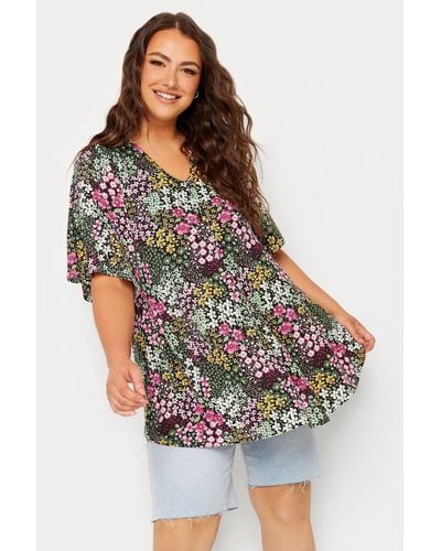 Yours Floral Swing Top - Black