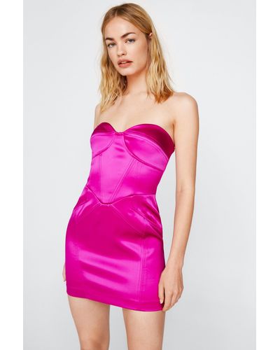 Nasty Gal Premium Bonded Satin Bandeau Mini Dress - Pink