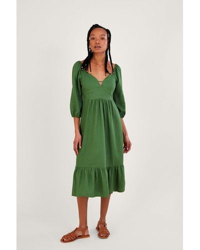 Monsoon 'melanie' Tea Dress In Linen Blend - Green