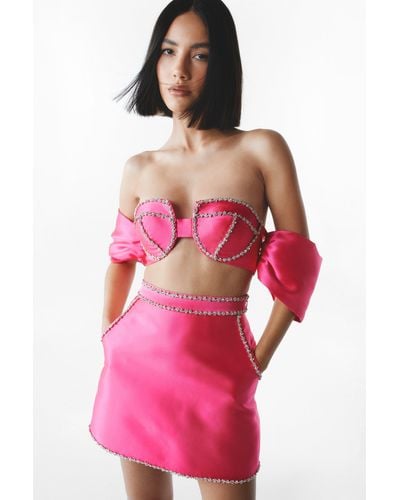 Nasty Gal Premium Embellished Satin Twill Mini Skirt - Pink