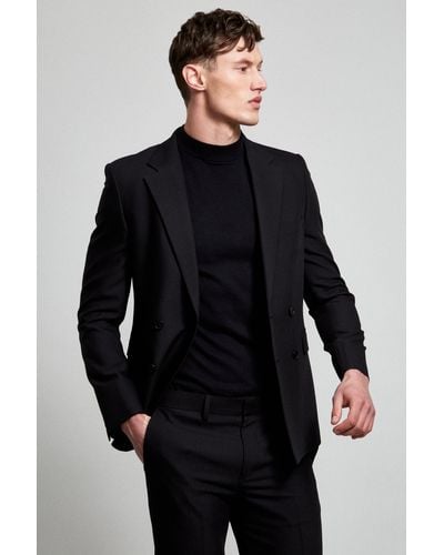 Burton Black Super Skinny Bi-stretch Double Breasted Suit Jacket - Blue
