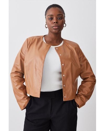 Karen Millen Plus Size Leather Cropped Jacket - Black