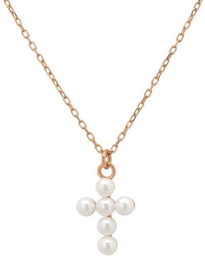 LÁTELITA London Pearl Cross Necklace Rosegold - Metallic