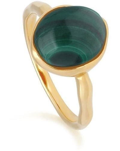 Gemondo Green Malachite Gold Plated Sterling Silver Irregular Ring