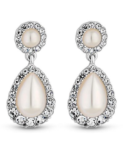 Mood Silver Pearl Peardrop Earrings - White