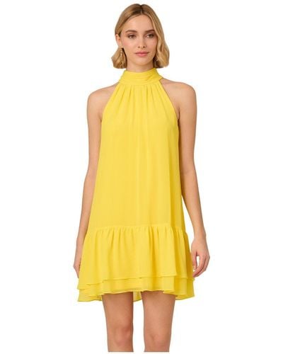 Adrianna Papell Chiffon Trapeze Short Dress - Yellow