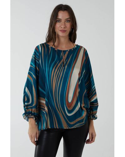 Blue Vanilla Abstract Swirl Print Blouse - Blue