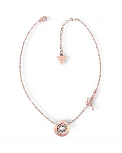 Guess Solitaire Rose Gold Stainless Steel Necklace - Ubn01459rg - White