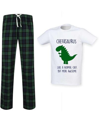 60 SECOND MAKEOVER Chef Dinosaur Tartan Pyjama Set - Green