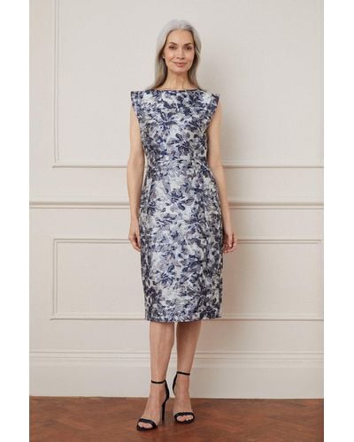 Wallis Jacquard Cap Sleeve Pencil Dress - Blue