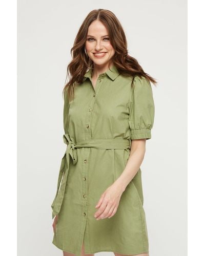 Dorothy Perkins Khaki Shirt Mini Dress - Green