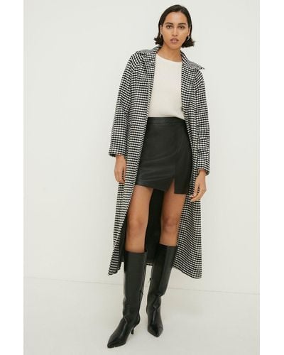 Oasis Houndstooth Check Belted Coat - Multicolour