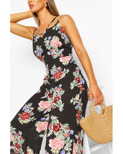 Floral Print Strappy Culotte Jumpsuit