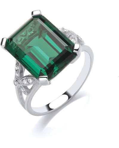 Jewelco London Silver Cz & Fancy Ring Cocktail Ring - Gvr895 - Green
