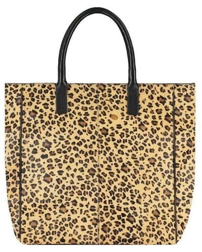 Sostter Leopard Print Calf Hair Large Leather Tote - Bybab - Metallic