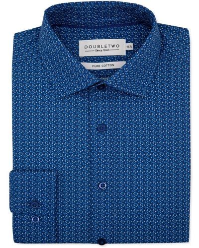 Double Two Navy Geometric Print Long Sleeve Formal Shirt - Blue