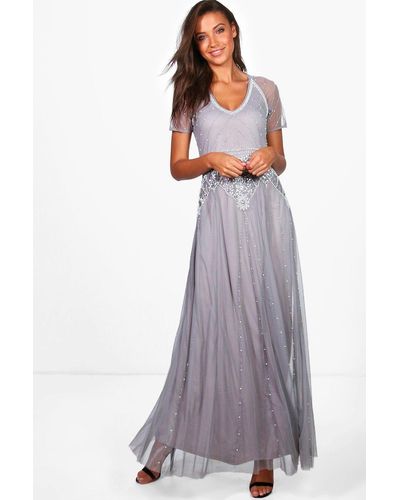 Boohoo Tall Boutique Sequin & Beaded Maxi Dress - Purple