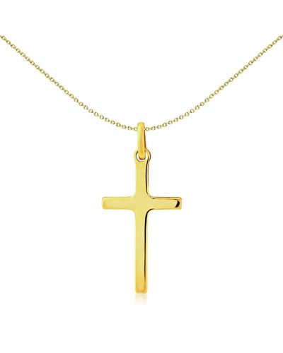 Jewelco London Solid 9ct Gold 2mm Thick Polished Cross Charm Pendant - Crnr02242 - Metallic