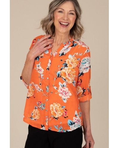 Anna Rose Floral Print Blouse With Necklace - Orange