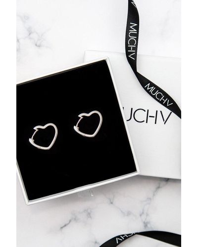 MUCHV Silver Small Heart Hoop Earrings - Black