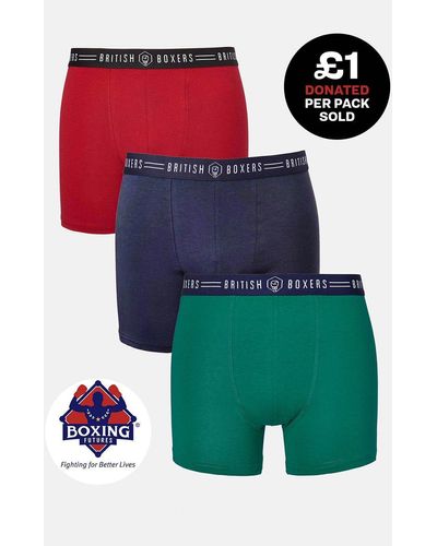 British Boxers Pack Of Three Mixed Stretch Trunks - Red