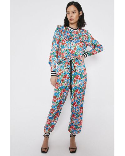 Warehouse Cuffed Jogger In Vintage Floral Print - Blue
