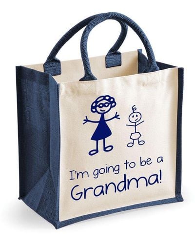 60 SECOND MAKEOVER Medium Jute Bag I'm Going To Be A Grandma Navy Blue Bag New Mum