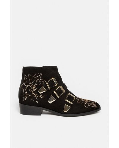 Oasis Floral Studded Suede Buckle Ankle Boot - Black