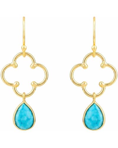 LÁTELITA London Open Clover Gemstone Drop Earrings Gold Turquoise - Blue