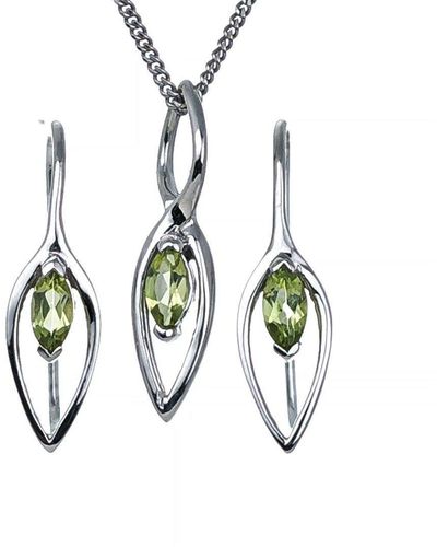Ojewellery Set Peridot Necklace Dangle Earrings Marquise - Green