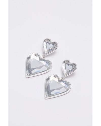 Mood Silver Crystal Mirror Back Heart Earrings - Blue