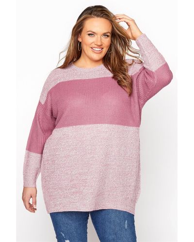 Yours Colour Block Knitted Jumper - Pink