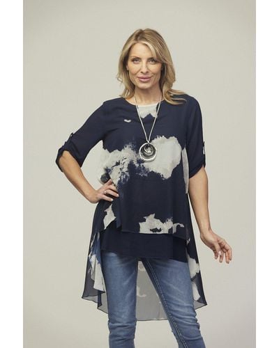 Saloos Long Back Hem Tunic Top With Necklace - Blue