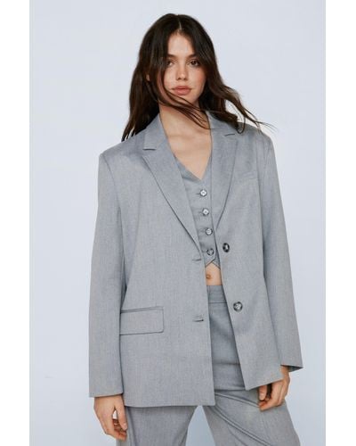 Nasty Gal Premium Charcoal Textured Tailored Blazer - Grey