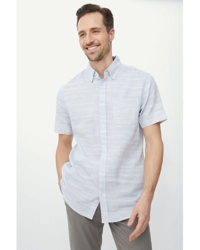MAINE Textured Fine Stripe Short Sleeve Shirt - White
